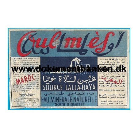Source Lalla-Haya Marokko mineralvand etiket 1959