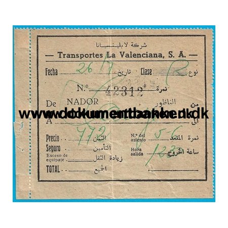 Busbillet Tetuan - Tanger Marokko 1959