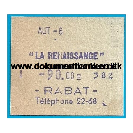 Cafe La Renaissance Rabat Marokko Kvittering 1959
