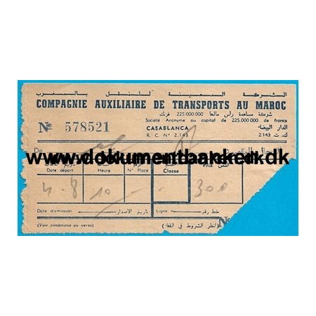 Busbillet Meknes - Fes Marokko 1959