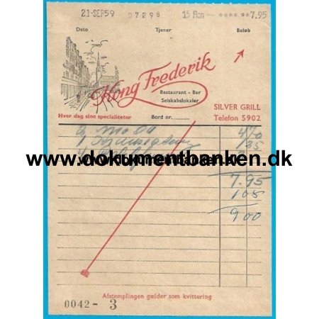 Frederiksberg Raadhusklder Restaurant Regning 1959