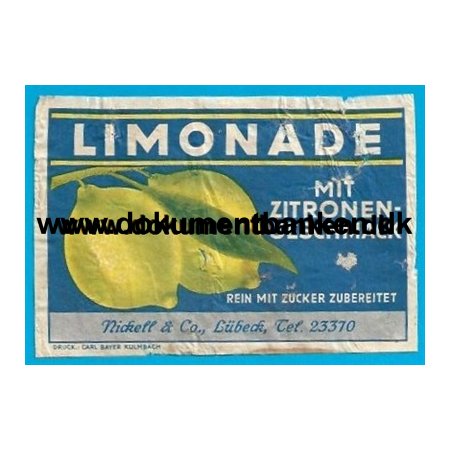 Limonade Nickell & Co, Lbeck Tyskland Etiket 1959