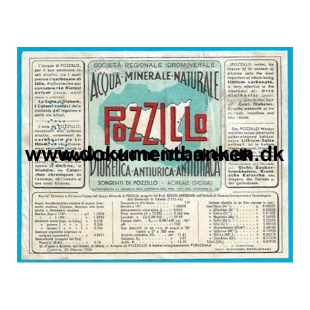 Pozzillo Kildevand Marsala Sicilien Italien etiket 1963