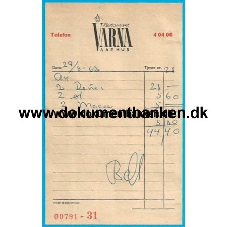 Restaurant "Varna" Aarhus Regning 1962