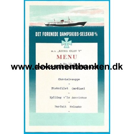 D.F.D.S. M/S Kong Olav V Menukort 1962
