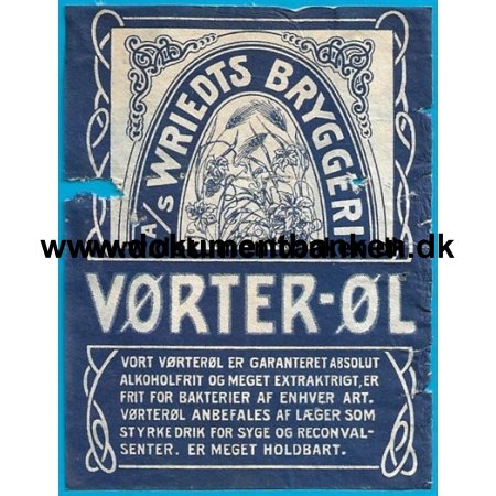 Vrter-l A/S Wriedts Bryggeri Norge Etiket 1952