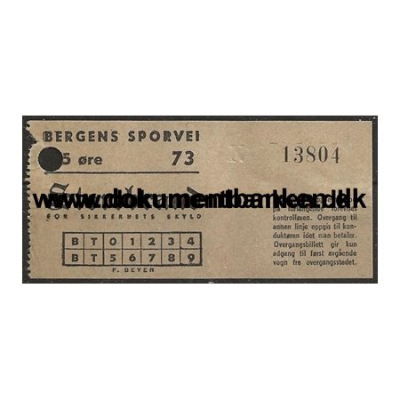 Bergens Sporvei Busbillet Bergen 1952