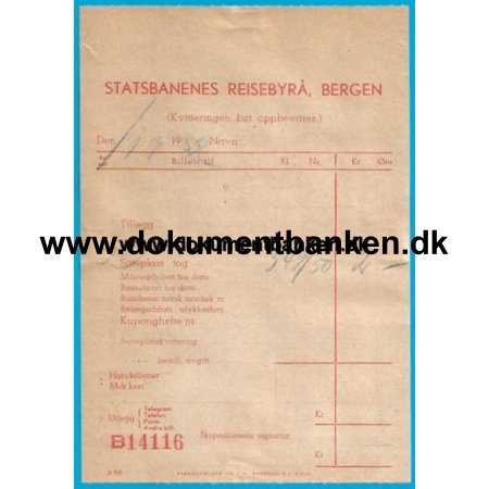 Statsbanenes Reisebyr, Bergen Regning 1952
