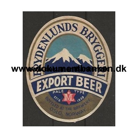 Frydenlunds Bryggeri Export Beer Bergen Etiket 1952