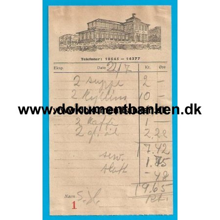 Flifjellet Restaurant Bergen Norge Regning 1946
