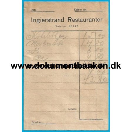 Ingierstrand Sjbad Oslo Restaurant Regning 1946