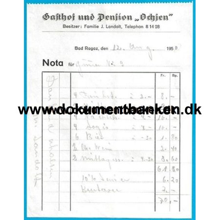 Gasthof und Pension Ochien Bad Ragaz Schweiz Regning 1950
