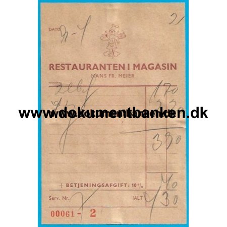 Magasin Restauranten i Magasin Kbenhavn Regning 1951