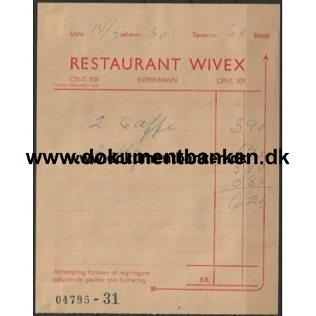 Restaurant Wivex Tivoli Regning 14 Maj 1959