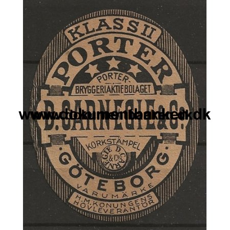 letiket Porter p 1/4 L fra D. Carnegie & Co Gteborg 1945