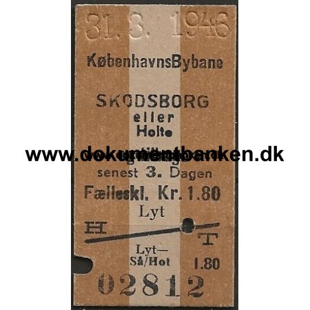 Kbenhavns Bybane til Skodsborg Edmonsonsk billet 1946