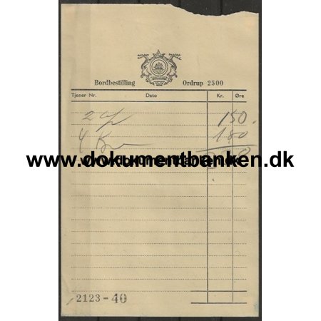 Hotel Bellevue Ordrup Regning 1945