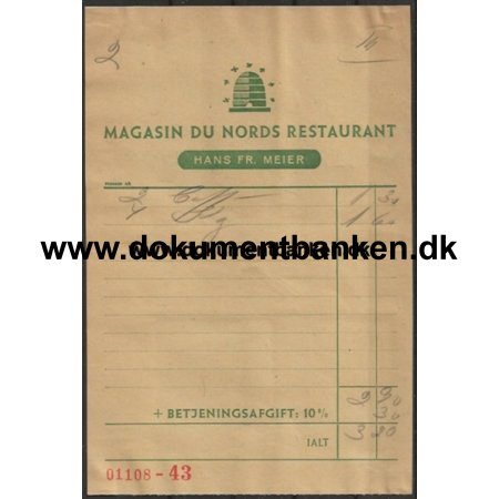 Magasin Du Nords Restaurant Regning 1945