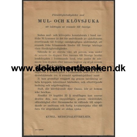 Mund og Klovsyge Info Sverige 1945