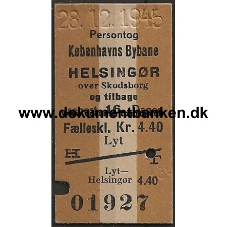 Togbillet Kbenhavns Bybane - Helsingr Edmonsonsk 1945