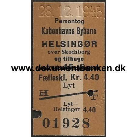 Togbillet Kbenhavns Bybane - Helsingr Edmonsonsk 1945