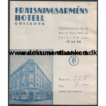 Frlsningsarmens Hotell Gteborg Folder 1946