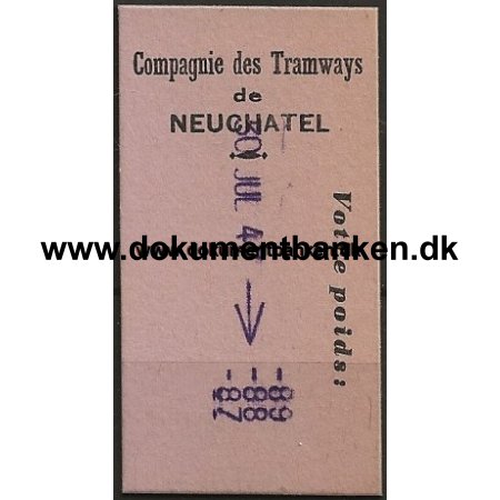 Compagnie des Tramways de Neuchatel Schweiz Vejebillet 1947