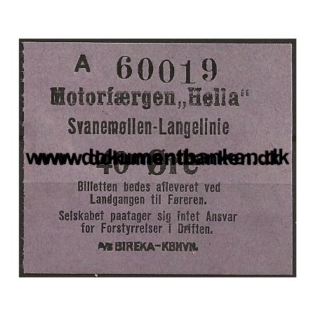 Motorfrgen Hella Billet Svanemllen - Langelinie 1947