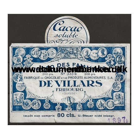 Cacao De Villars Etiket Geneve Schweiz 1947