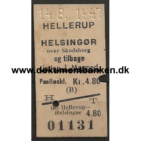 Togbillet Hellerup - Helsingr Edmonsonsk 1947