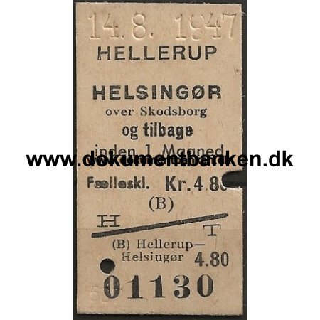 Togbillet Hellerup - Helsingr Edmonsonsk 1947