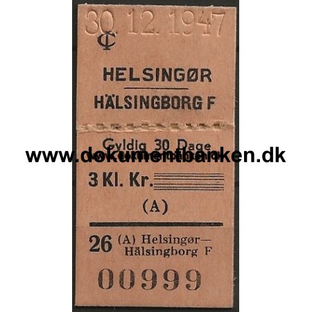 Frgebillet Helsingr - Helsingborg Edmonsonsk 1947