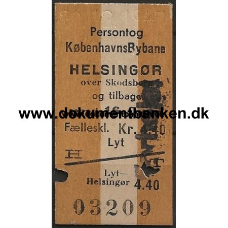 Togbillet Kbenhavns Bybane - Helsingr Edmonsonsk 1947