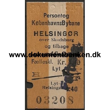 Togbillet Kbenhavns Bybane - Helsingr Edmonsonsk 1947