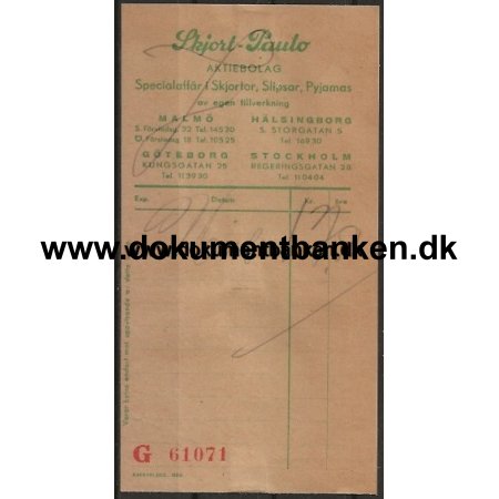 Skjort-Paulo Gteborg Regning 1947