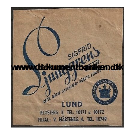 Sigfrid Ljunggrens Eftr. Klostergatan 3 Lund Sverige Omslag 1947