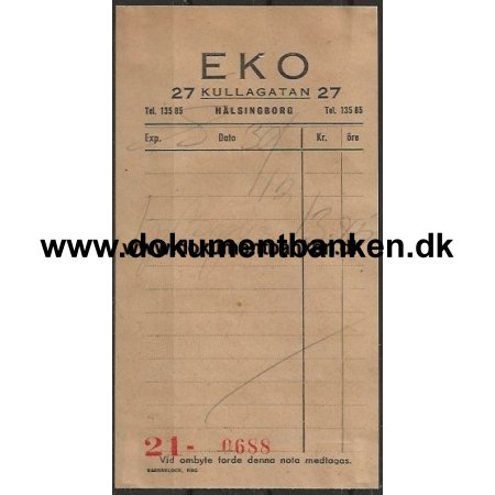 Eko Kullagatan 27 Helsingborg Regning 1947