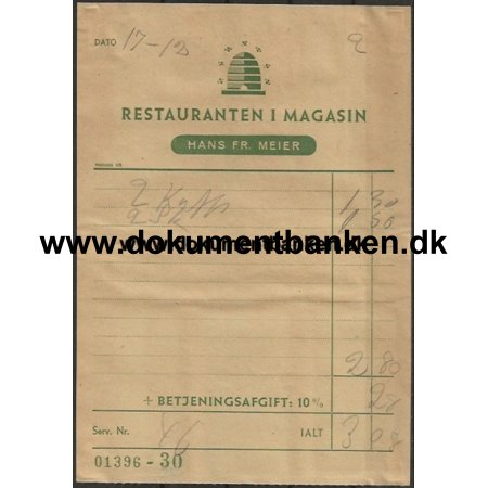 Magasin Du Nords Restaurant Regning 1947