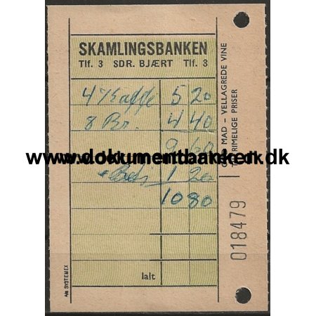 Restaurant Skamlingsbanken Sdr. Bjert Regning 1959