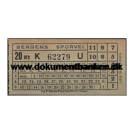 Bergen Sporvej billet 20 re Norge 1946