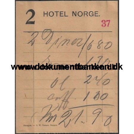 "Hotel Norge" i Bergen Norge Regning 1946