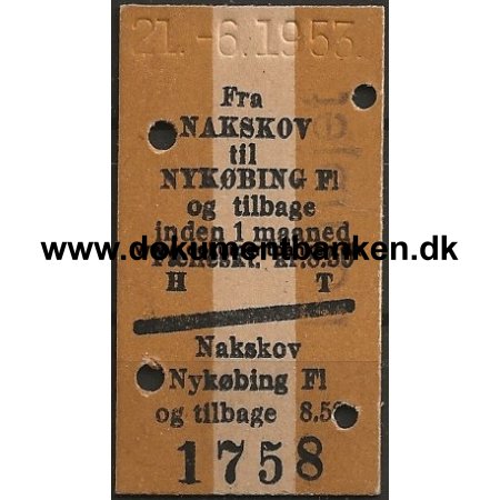 Togbillet Nakskov - Nykbing Fl. Edmonsonsk 1953