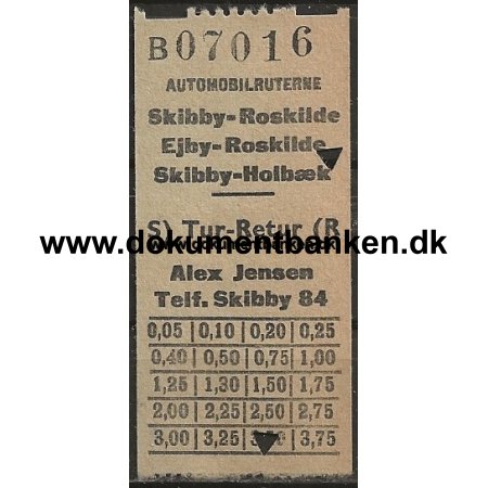 Roskilde Automobilruterne Billet 1953