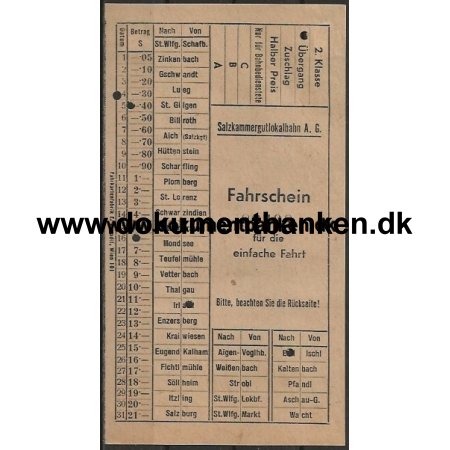 Togbillet Salzkammergut Lokalbahn Billet strig 1953