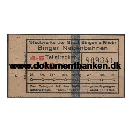 Bingen Sporvej Billet Tyskland 1953