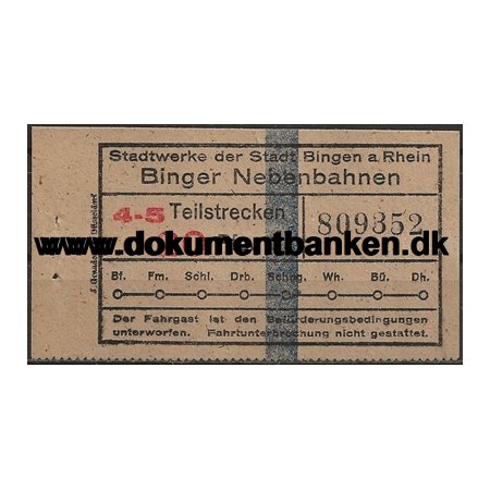 Bingen Sporvej Billet Tyskland 1953