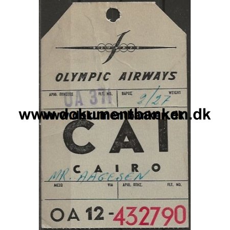 Kuffertmrke Olympic Airways Cairo 1961