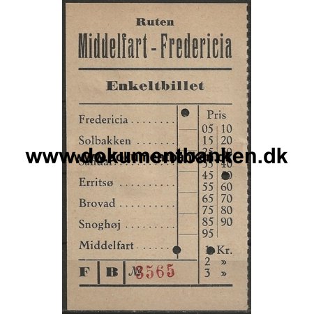 Middelfart-Fredericia Rutebil Enkeltbillet