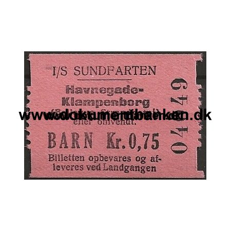 I/S Sundfarten Havnegade - Klampenborg (Bellevue Strandhotel) Billet 1949