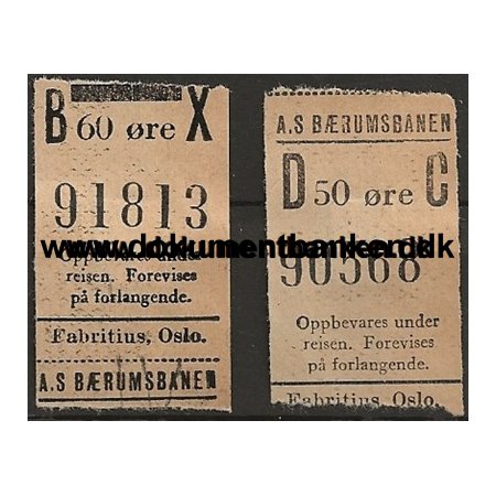 A/S Brumsbanen Billetter Oslo Norge 1949